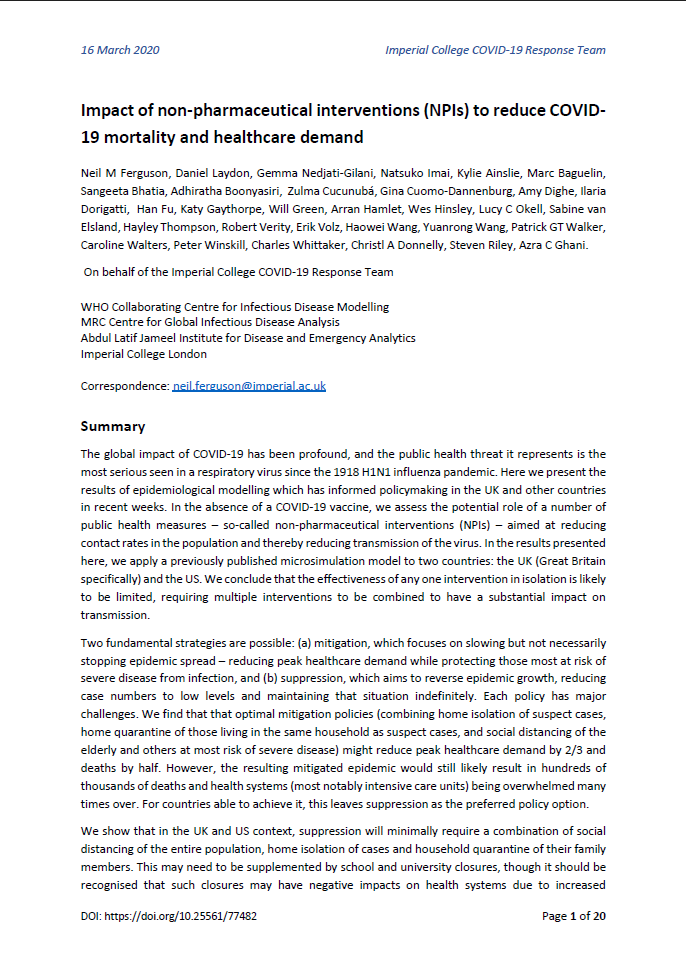Impact of non-pharmaceutical interventions (NPIs) to reduce COVID-19 mortality and healthcare demand